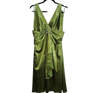 Y2K Satin Dress Vintage Aspeed USA Green Halter Prom Homecoming Extra Large XL